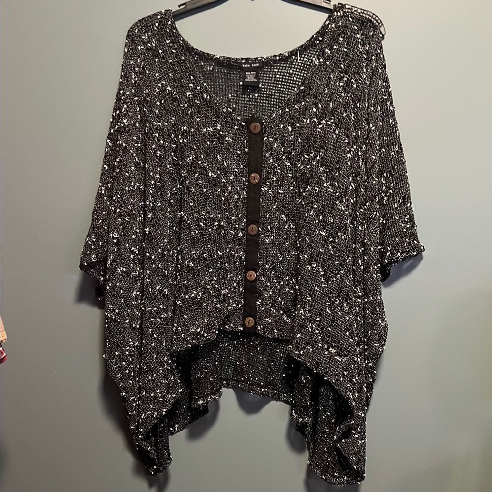 Black and White Marled Knit top with Dolman Sleeves